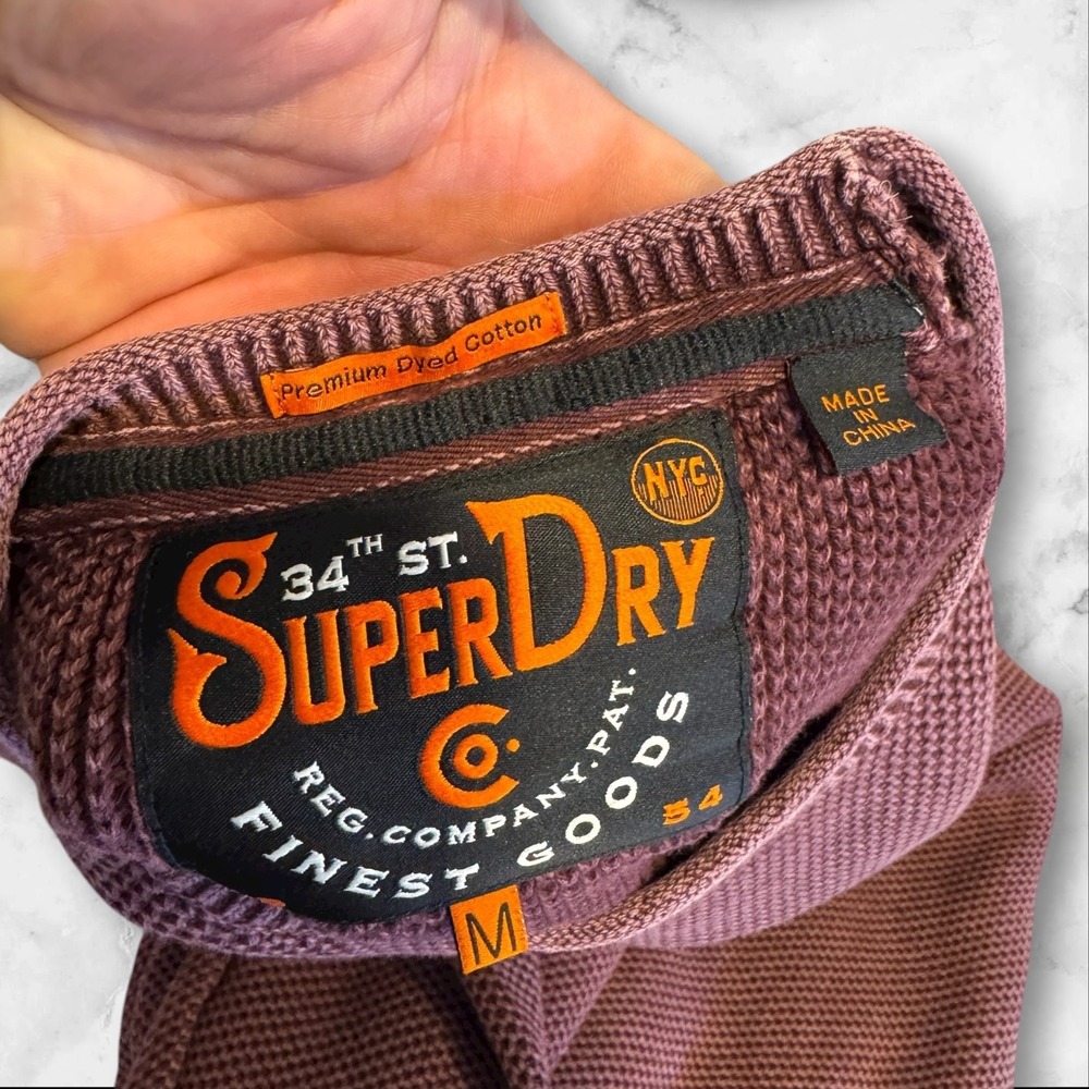 Superdry Men's Textured Knit Crew Neck Pullover Sweater Burgundy Sz M rolled - Picture 10 of 11